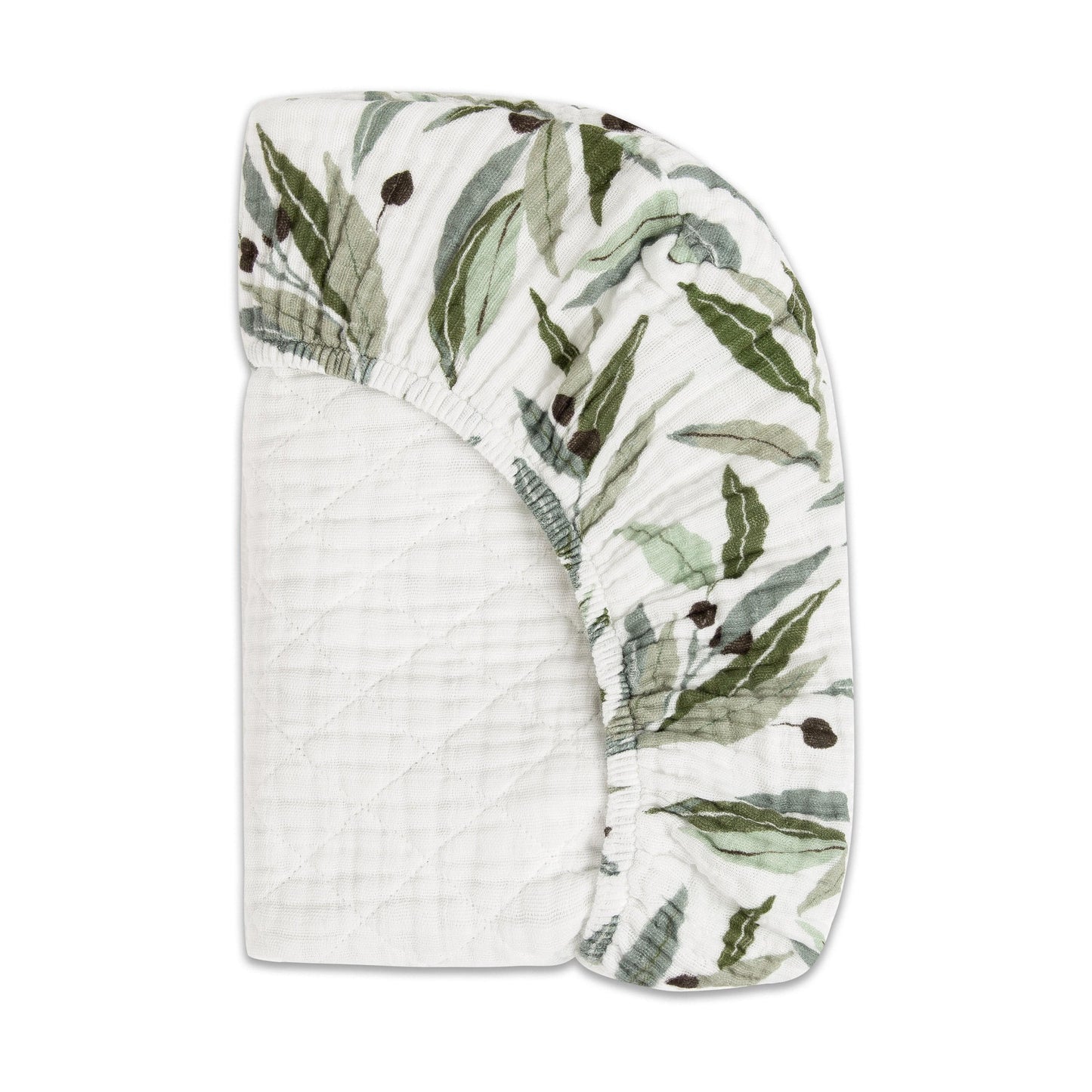 Babyletto Quilted Changing Pad Cover in GOTS Certified Organic Muslin Cotton - Olive Branches - T28237