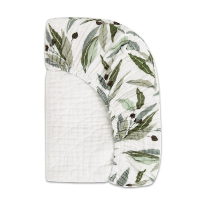 Babyletto Quilted Changing Pad Cover in GOTS Certified Organic Muslin Cotton - Olive Branches - T28237