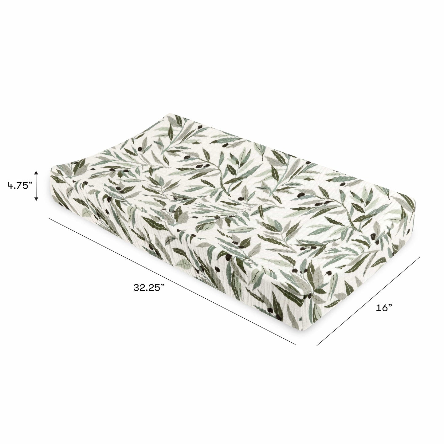 Babyletto Quilted Changing Pad Cover in GOTS Certified Organic Muslin Cotton - Olive Branches - T28237