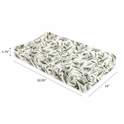 Babyletto Quilted Changing Pad Cover in GOTS Certified Organic Muslin Cotton - Olive Branches - T28237