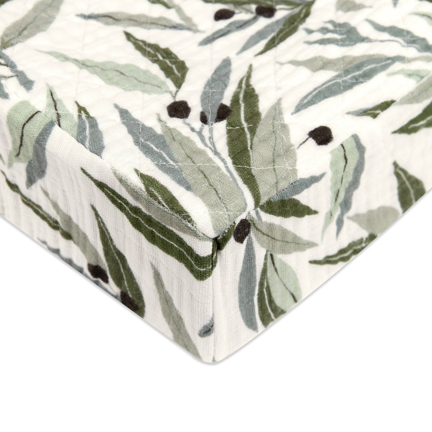 Babyletto Quilted Changing Pad Cover in GOTS Certified Organic Muslin Cotton - Olive Branches - T28237