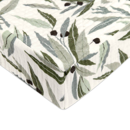 Babyletto Quilted Changing Pad Cover in GOTS Certified Organic Muslin Cotton - Olive Branches - T28237
