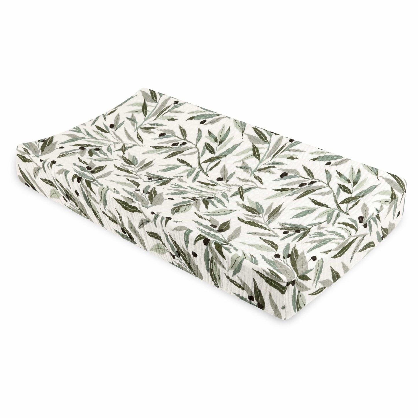Babyletto Quilted Changing Pad Cover in GOTS Certified Organic Muslin Cotton - Olive Branches - T28237
