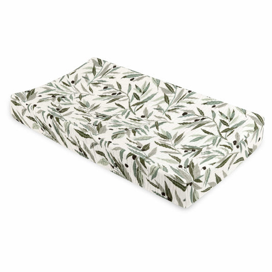 Babyletto Quilted Changing Pad Cover in GOTS Certified Organic Muslin Cotton-Olive Branches - T28237