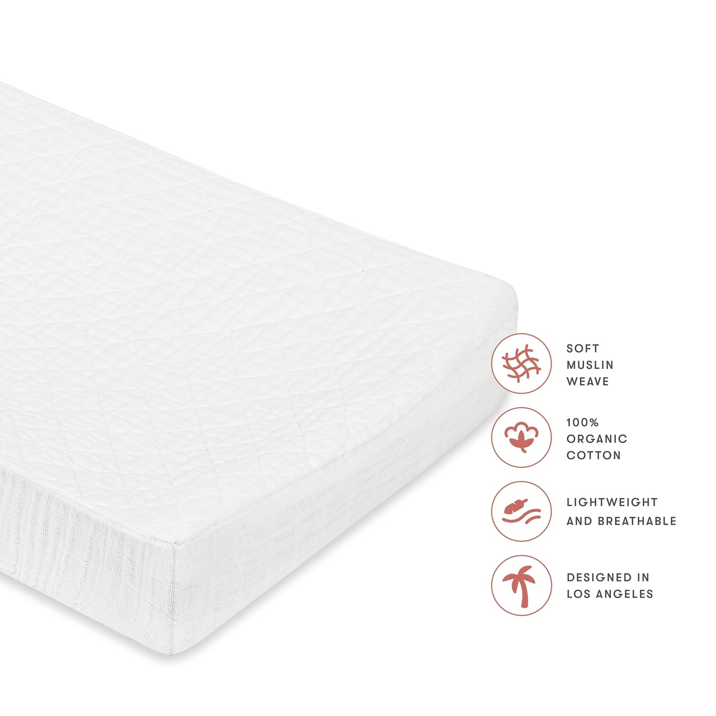 Babyletto Quilted Changing Pad Cover in GOTS Certified Organic Muslin Cotton - White - T29437