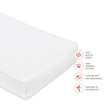 Babyletto Quilted Changing Pad Cover in GOTS Certified Organic Muslin Cotton - White - T29437