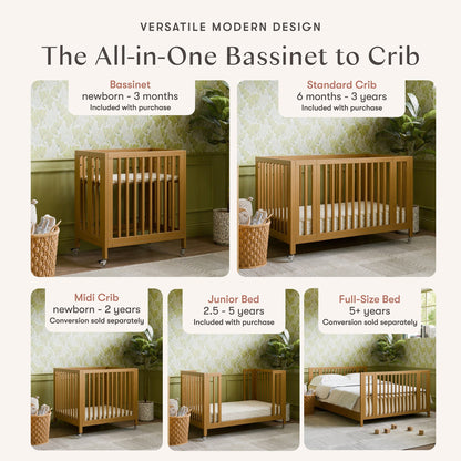 Babyletto Rolli 9-in-1 Convertible All-Stages Crib with Bassinet & Toddler Bed Conversion Kits - Honey - M30880HY