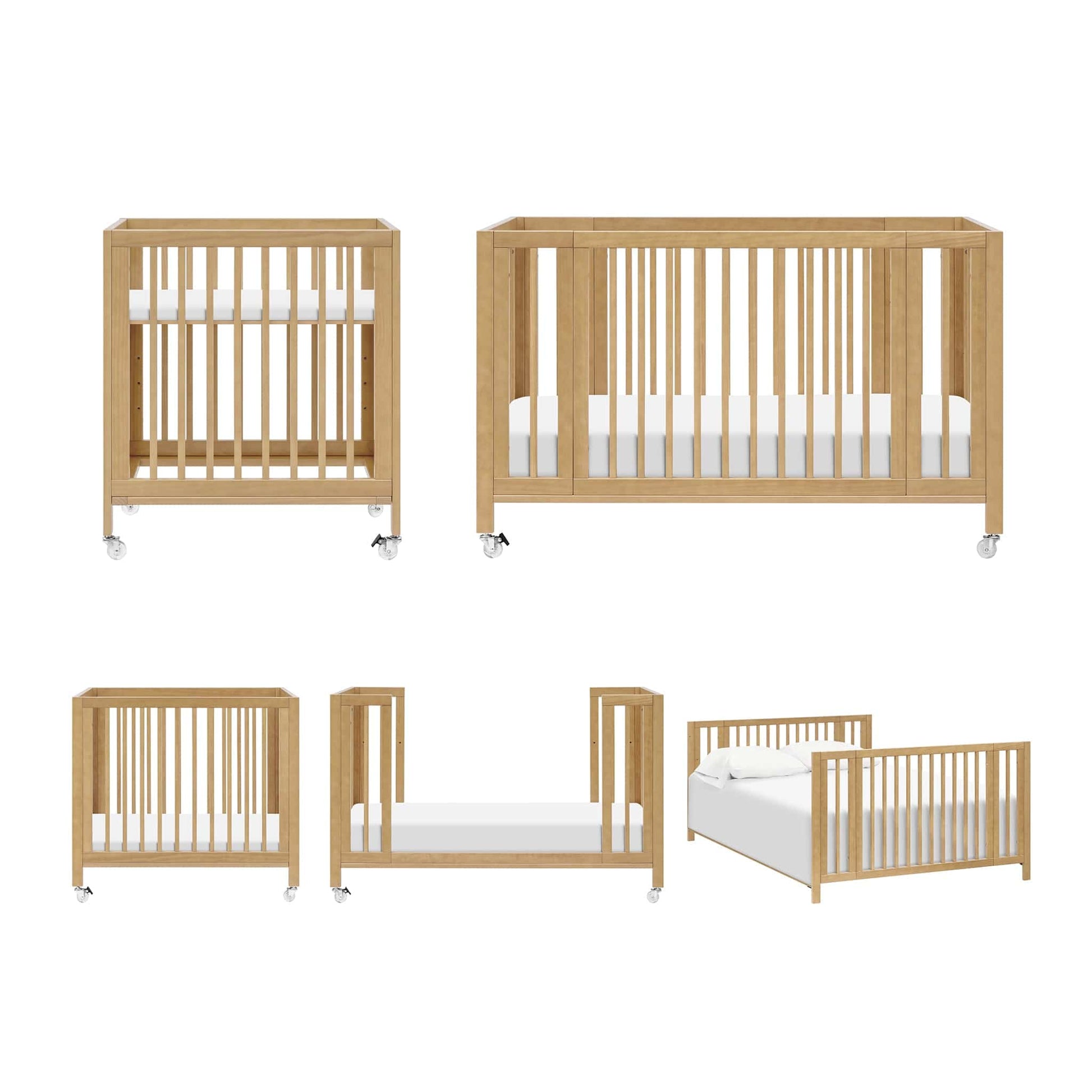 Babyletto Rolli 9-in-1 Convertible All-Stages Crib with Bassinet & Toddler Bed Conversion Kits - Honey - M30880HY