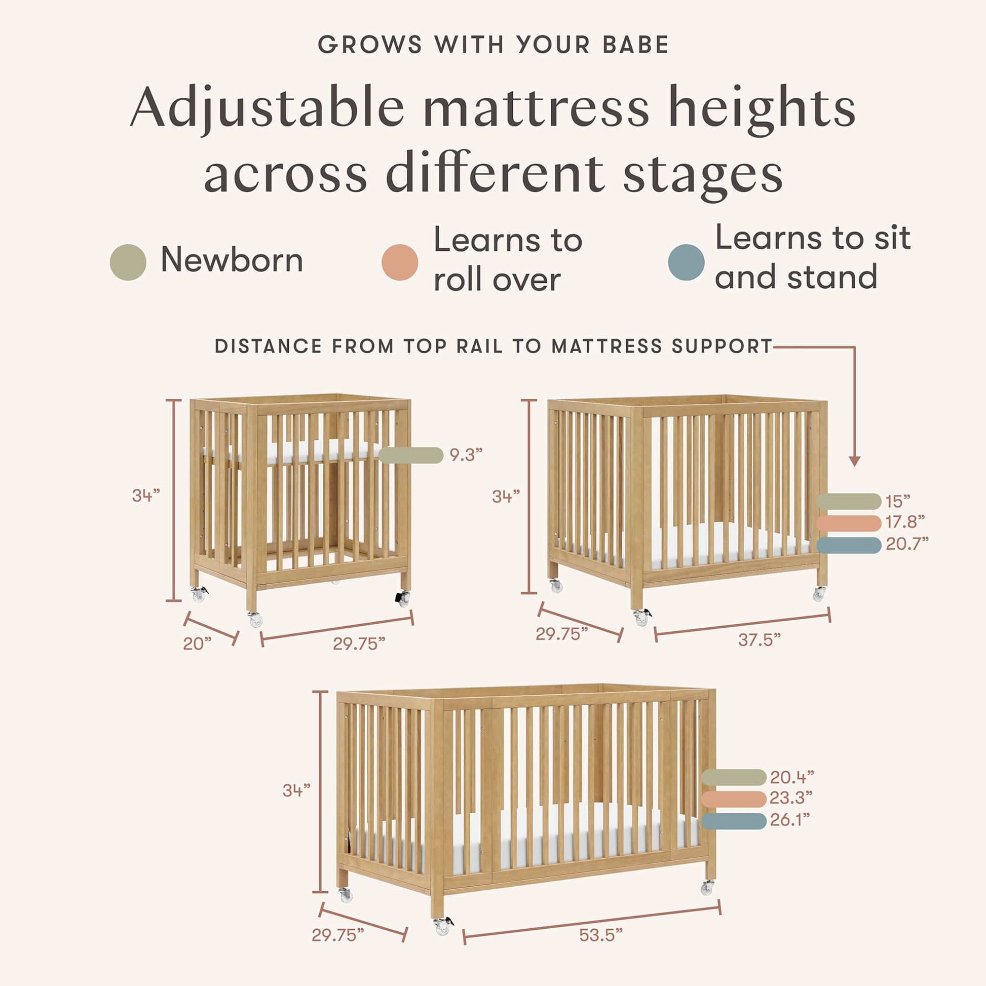 Babyletto Rolli 9-in-1 Convertible All-Stages Crib with Bassinet & Toddler Bed Conversion Kits - Honey - M30880HY