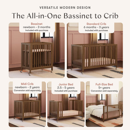 Babyletto Rolli 9-in-1 Convertible All-Stages Crib with Bassinet & Toddler Bed Conversion Kits - Natural Walnut - M30880NL