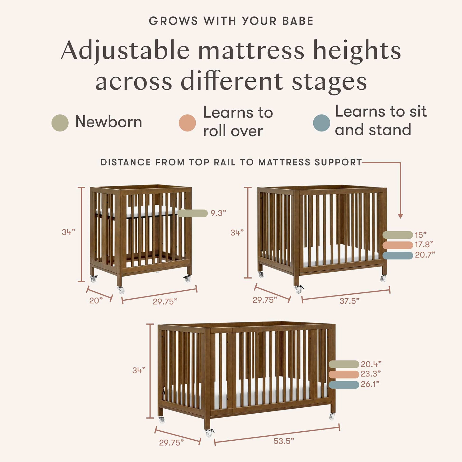 Babyletto Rolli 9-in-1 Convertible All-Stages Crib with Bassinet & Toddler Bed Conversion Kits - Natural Walnut - M30880NL