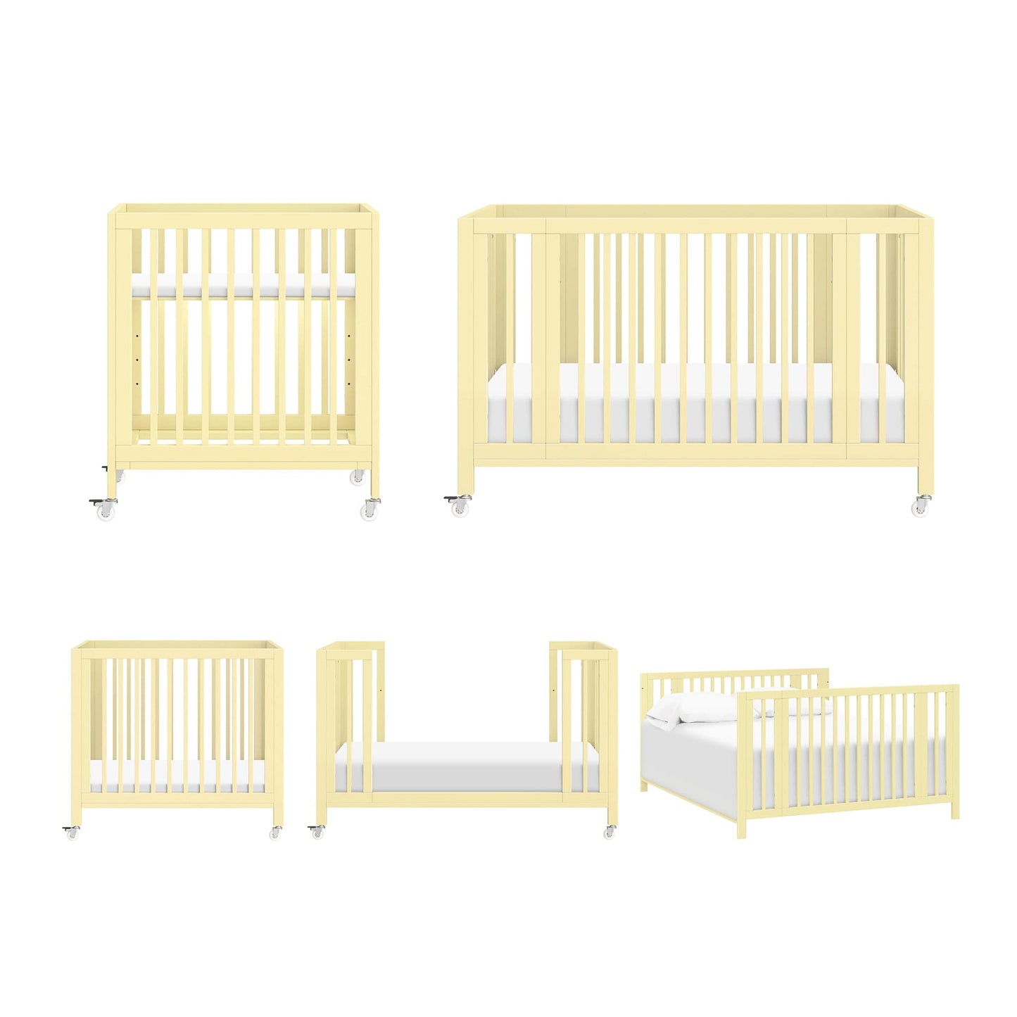 Babyletto Rolli 9-in-1 Convertible All-Stages Crib with Bassinet & Toddler Bed Conversion Kits - Pale Yellow - M30880PY