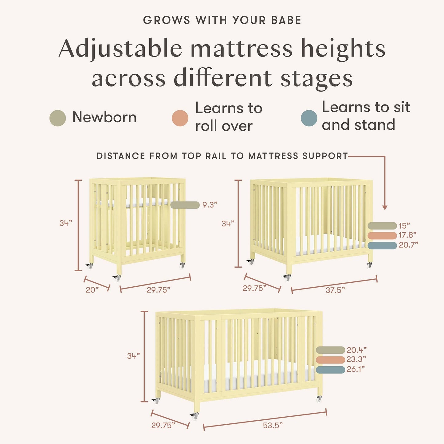 Babyletto Rolli 9-in-1 Convertible All-Stages Crib with Bassinet & Toddler Bed Conversion Kits - Pale Yellow - M30880PY