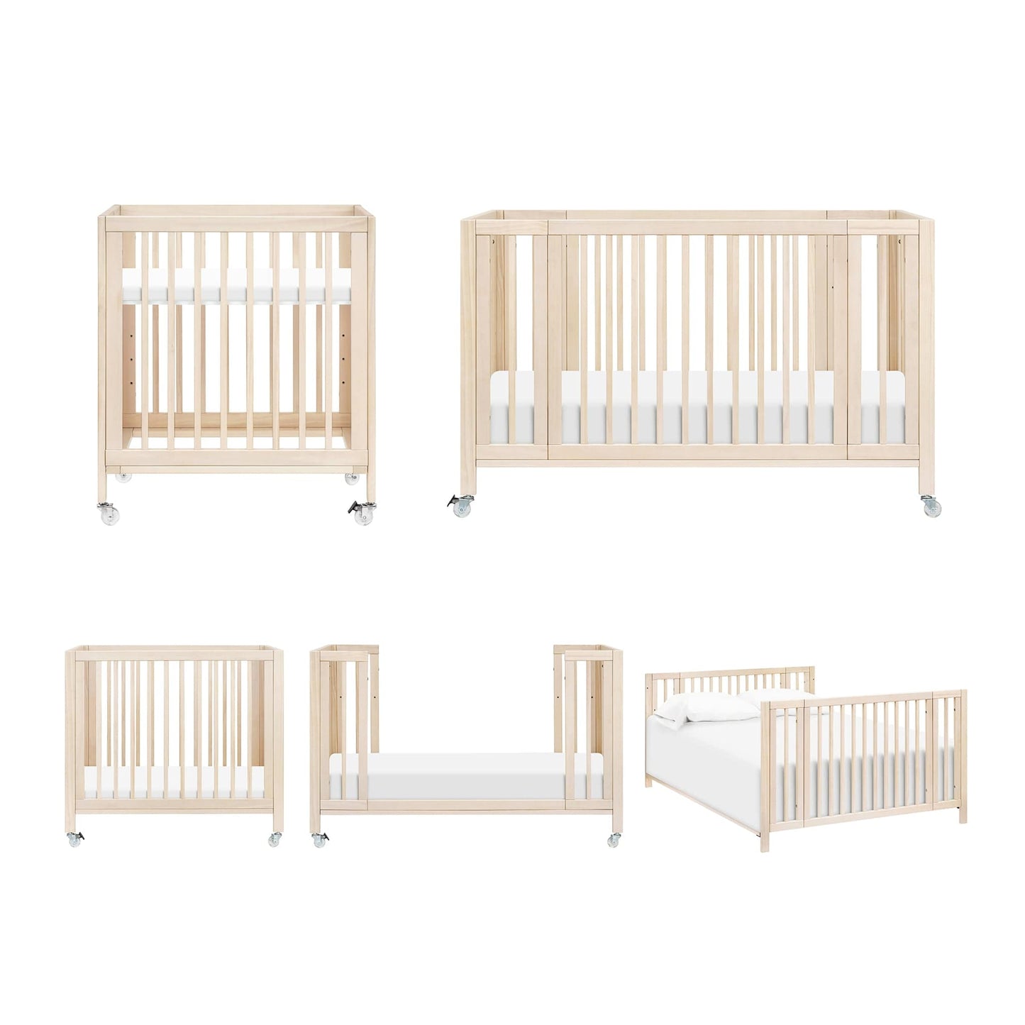 Babyletto Rolli 9-in-1 Convertible All-Stages Crib with Bassinet & Toddler Bed Conversion Kits - Washed Natural - M30880NX