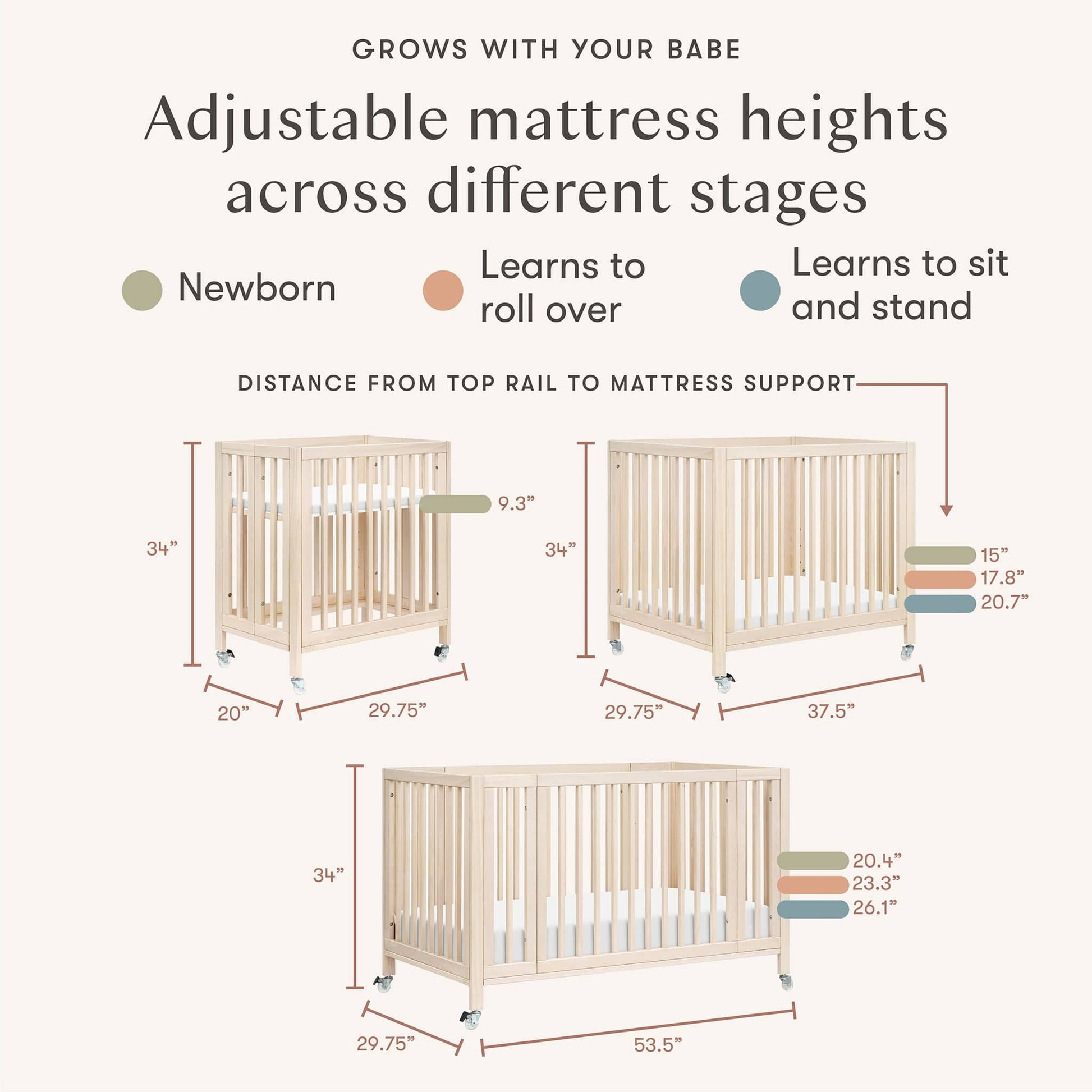 Babyletto Rolli 9-in-1 Convertible All-Stages Crib with Bassinet & Toddler Bed Conversion Kits - Washed Natural - M30880NX