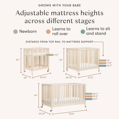 Babyletto Rolli 9-in-1 Convertible All-Stages Crib with Bassinet & Toddler Bed Conversion Kits - Washed Natural - M30880NX