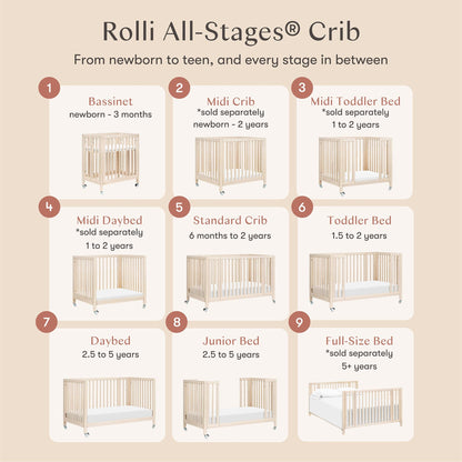 Babyletto Rolli 9-in-1 Convertible All-Stages Crib with Bassinet & Toddler Bed Conversion Kits - Washed Natural - M30880NX