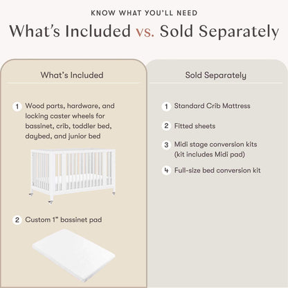 Babyletto Rolli 9-in-1 Convertible All-Stages Crib with Bassinet & Toddler Bed Conversion Kits - White - M30880W