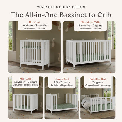 Babyletto Rolli 9-in-1 Convertible All-Stages Crib with Bassinet & Toddler Bed Conversion Kits - White - M30880W