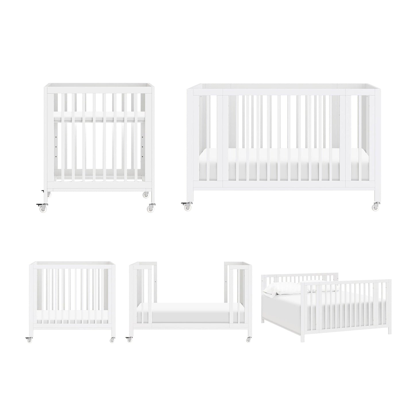 Babyletto Rolli 9-in-1 Convertible All-Stages Crib with Bassinet & Toddler Bed Conversion Kits - White - M30880W