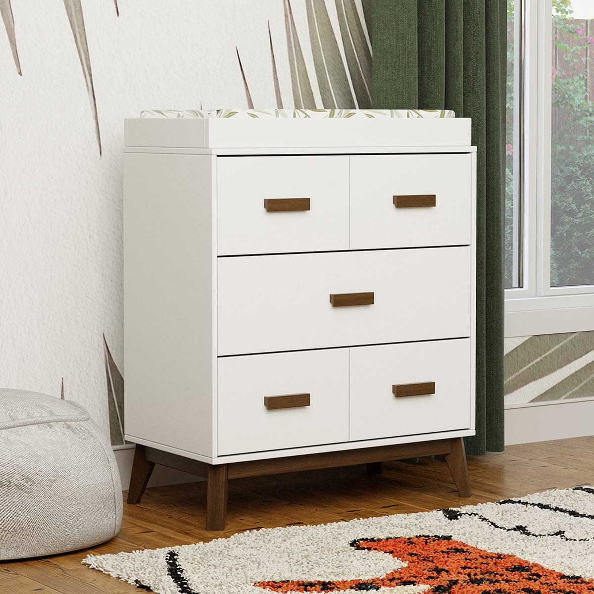 Babyletto Scoot 3-Drawer Changer Dresser w/Removable Changing Tray - White / Natural Walnut - M5823WNL