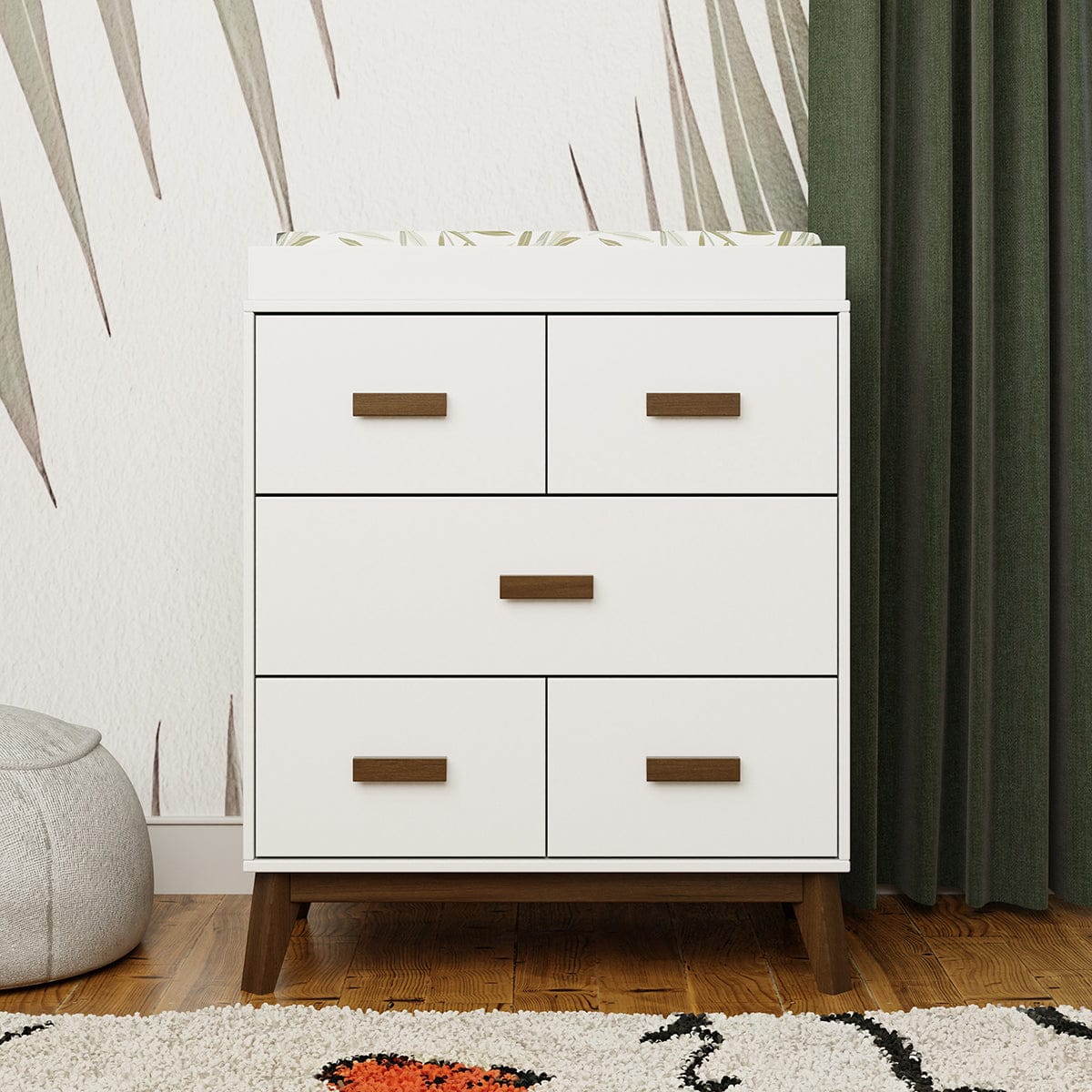 Babyletto Scoot 3-Drawer Changer Dresser w/Removable Changing Tray - White / Natural Walnut - M5823WNL