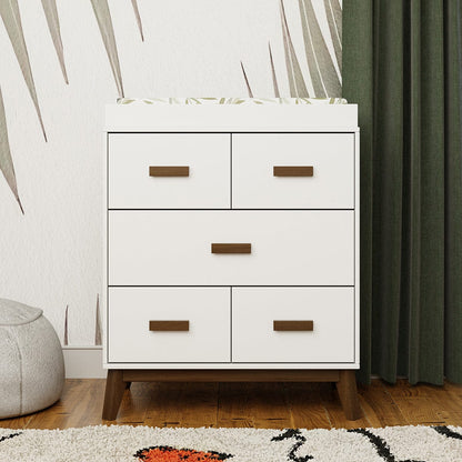 Babyletto Scoot 3-Drawer Changer Dresser w/Removable Changing Tray - White / Natural Walnut - M5823WNL