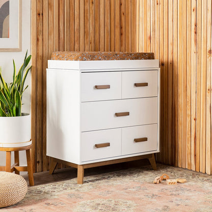 Babyletto Scoot 3-Drawer Changer Dresser w/Removable Changing Tray - White / Natural Walnut - M5823WNL