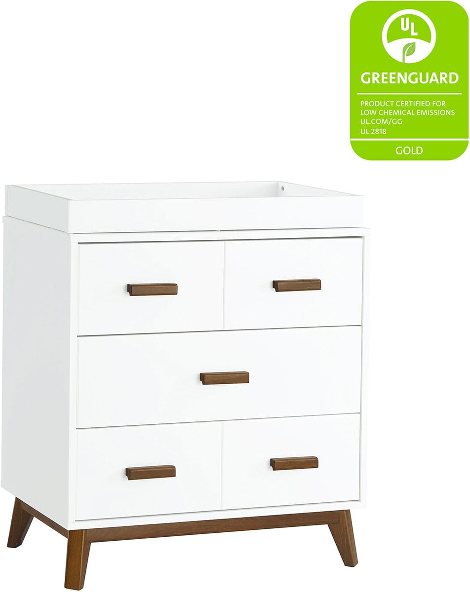 Babyletto Scoot 3-Drawer Changer Dresser w/Removable Changing Tray - White / Natural Walnut - M5823WNL
