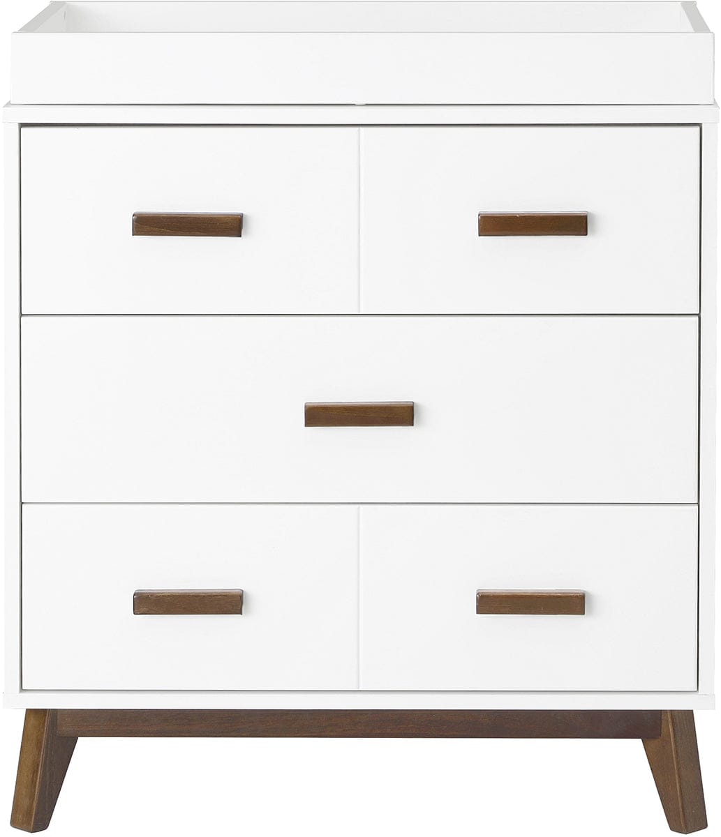 Babyletto Scoot 3-Drawer Changer Dresser w/Removable Changing Tray - White / Natural Walnut - M5823WNL