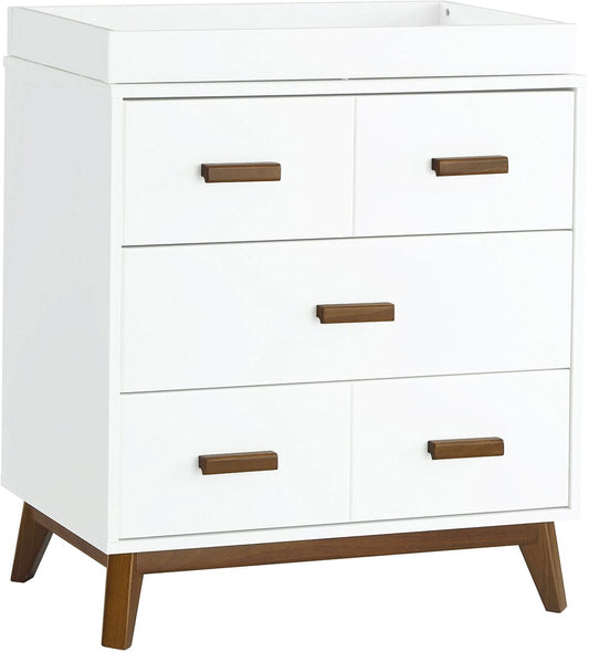 Babyletto Scoot 3-Drawer Changer Dresser w/Removable Changing Tray - White / Natural Walnut - M5823WNL