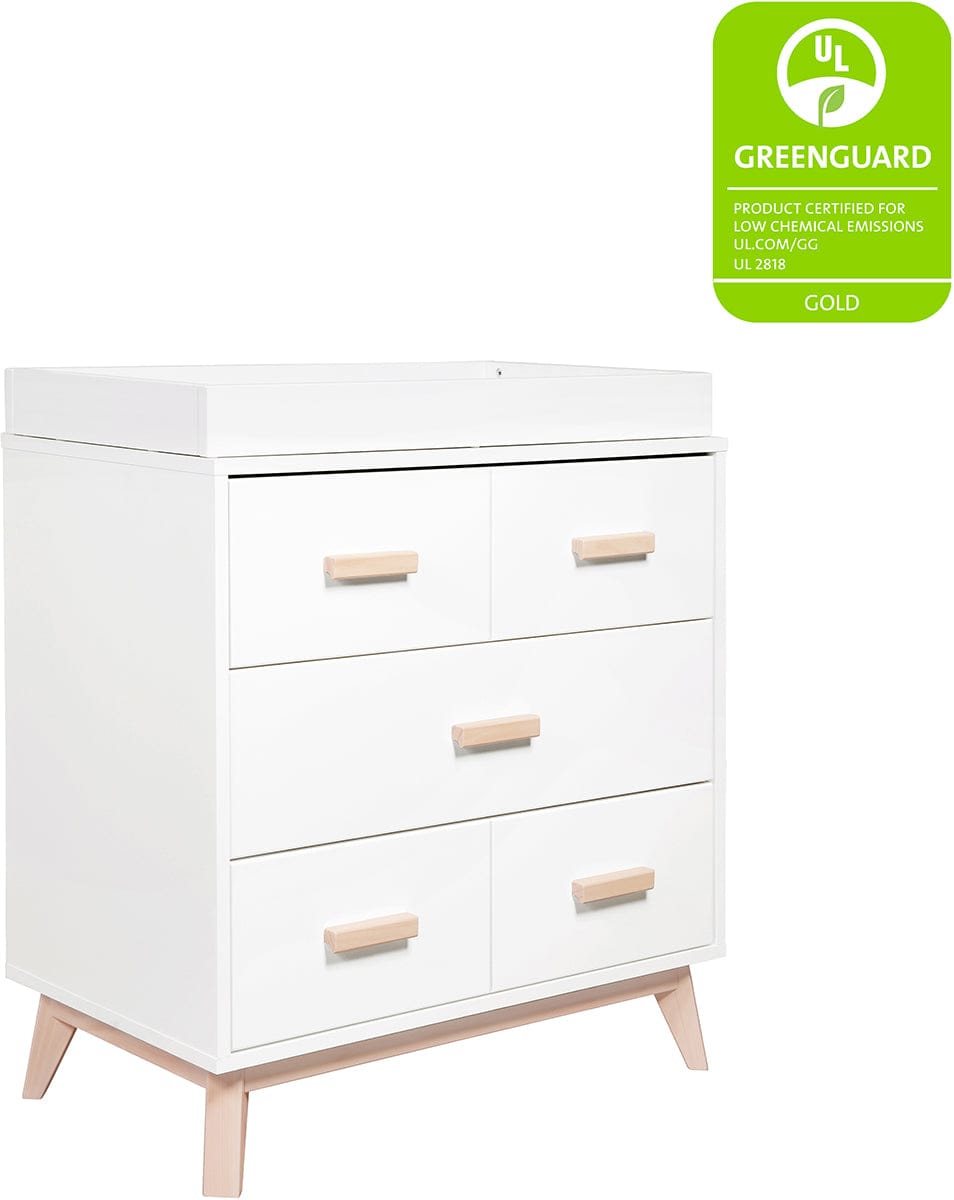 Babyletto Scoot 3-Drawer Changer Dresser w/Removable Changing Tray - White / Washed Natural - M5823WNX