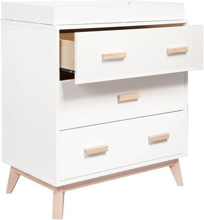Babyletto Scoot 3-Drawer Changer Dresser w/Removable Changing Tray - White / Washed Natural - M5823WNX
