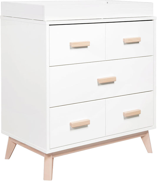 Babyletto Scoot 3-Drawer Changer Dresser w/Removable Changing Tray - White / Washed Natural - M5823WNX