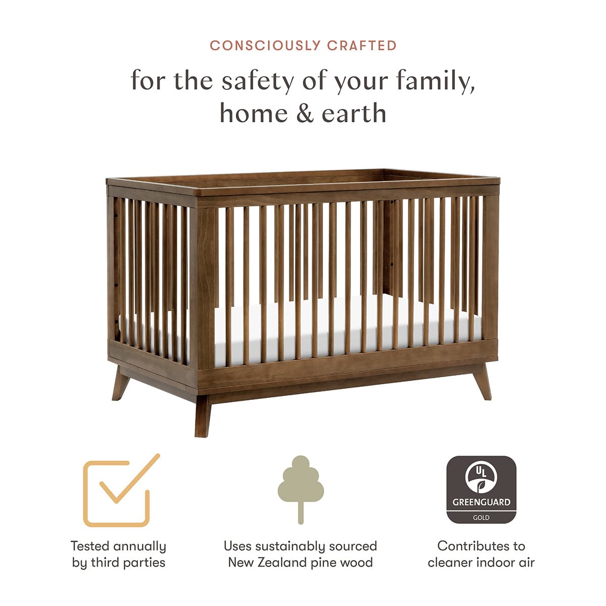 Babyletto Scoot 3-in-1 Convertible Crib w/Toddler Bed Conversion Kit - Natural Walnut - M5801NL