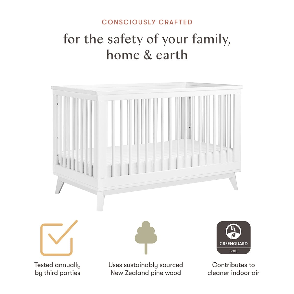 Babyletto Scoot 3-in-1 Convertible Crib w/Toddler Bed Conversion Kit - White - M5801W