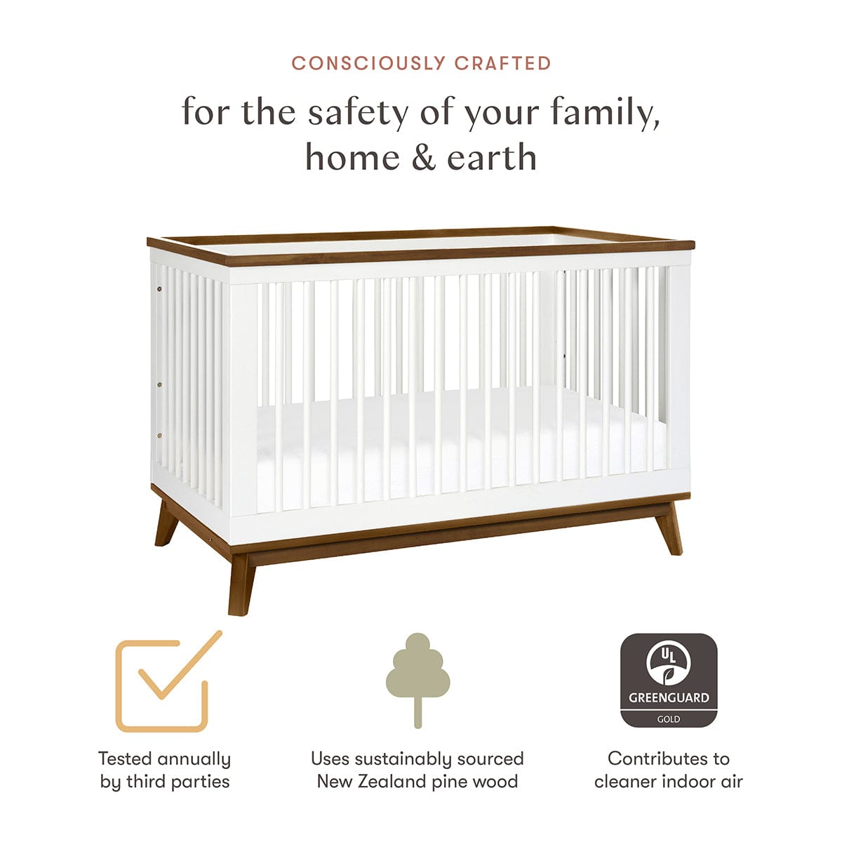 Babyletto Scoot 3-in-1 Convertible Crib w/Toddler Bed Conversion Kit - White / Natural Walnut - M5801WNL