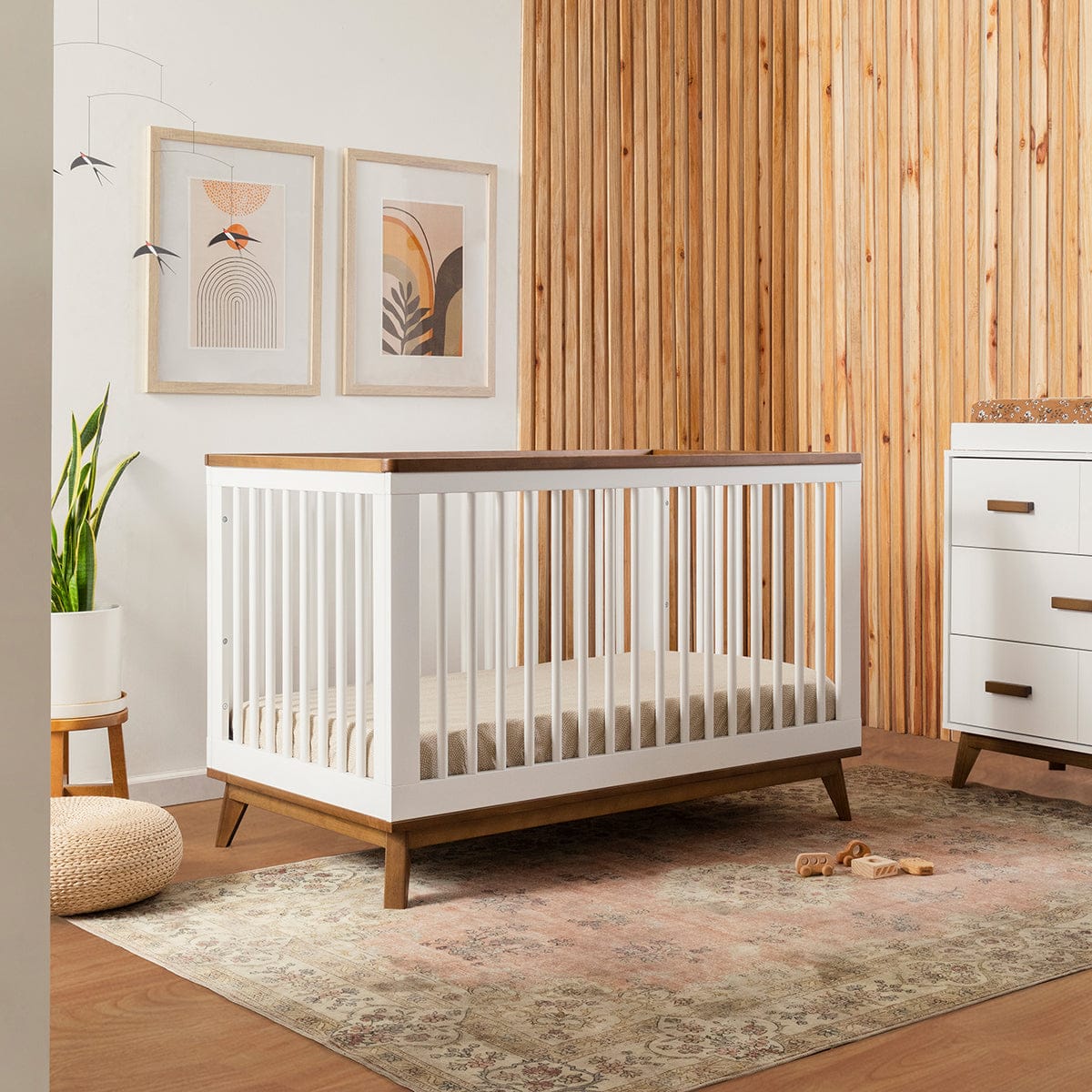 Babyletto Scoot 3-in-1 Convertible Crib w/Toddler Bed Conversion Kit - White / Natural Walnut - M5801WNL