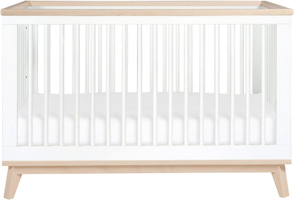 Babyletto Scoot 3-in-1 Convertible Crib w/Toddler Bed Conversion Kit - White / Washed Natural - M5801WNX