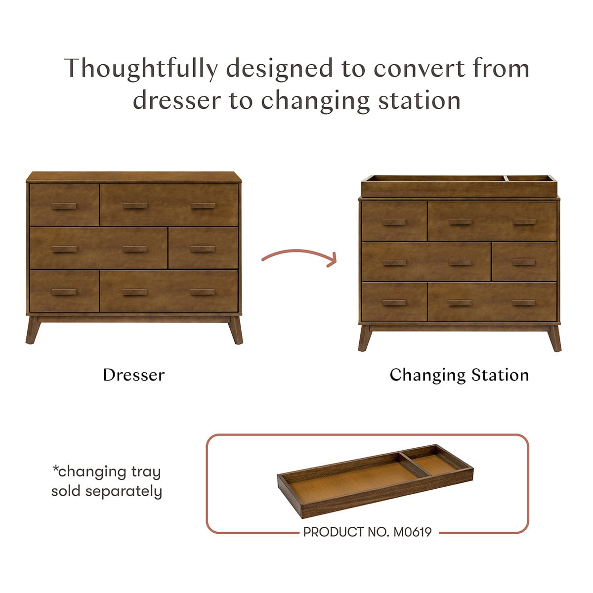 Babyletto Scoot 6-Drawer Dresser - Natural Walnut - M5826NL