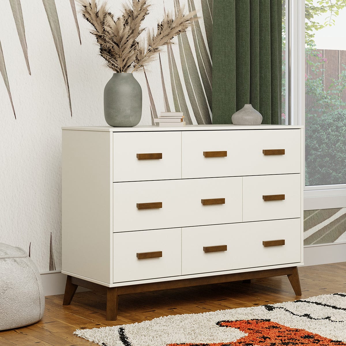 Babyletto Scoot 6-Drawer Dresser - White / Natural Walnut - M5826WNL