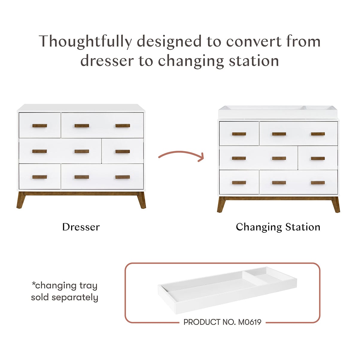 Babyletto Scoot 6-Drawer Dresser - White / Natural Walnut - M5826WNL