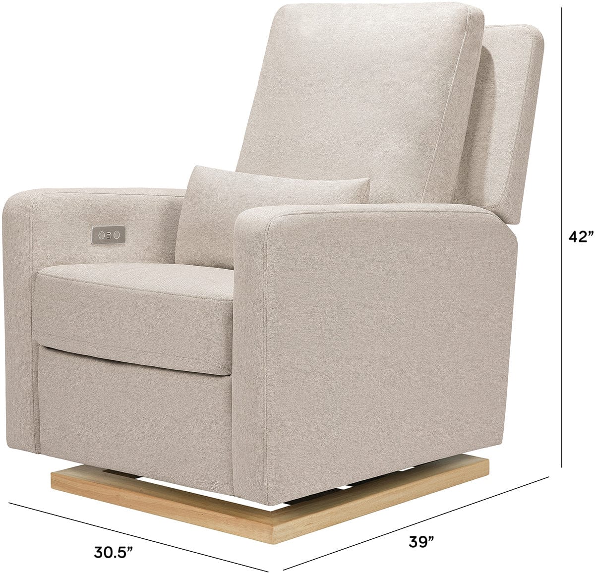Babyletto Sigi Electronic Glider Recliner w/USB - Performance Beach Eco-Weave w/Light Wood Base - M23085PBEWLB