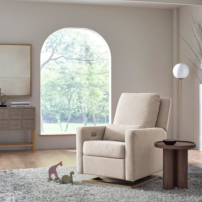 Babyletto Sigi Electronic Glider Recliner w/USB - Performance Beach Eco-Weave w/Light Wood Base - M23085PBEWLB