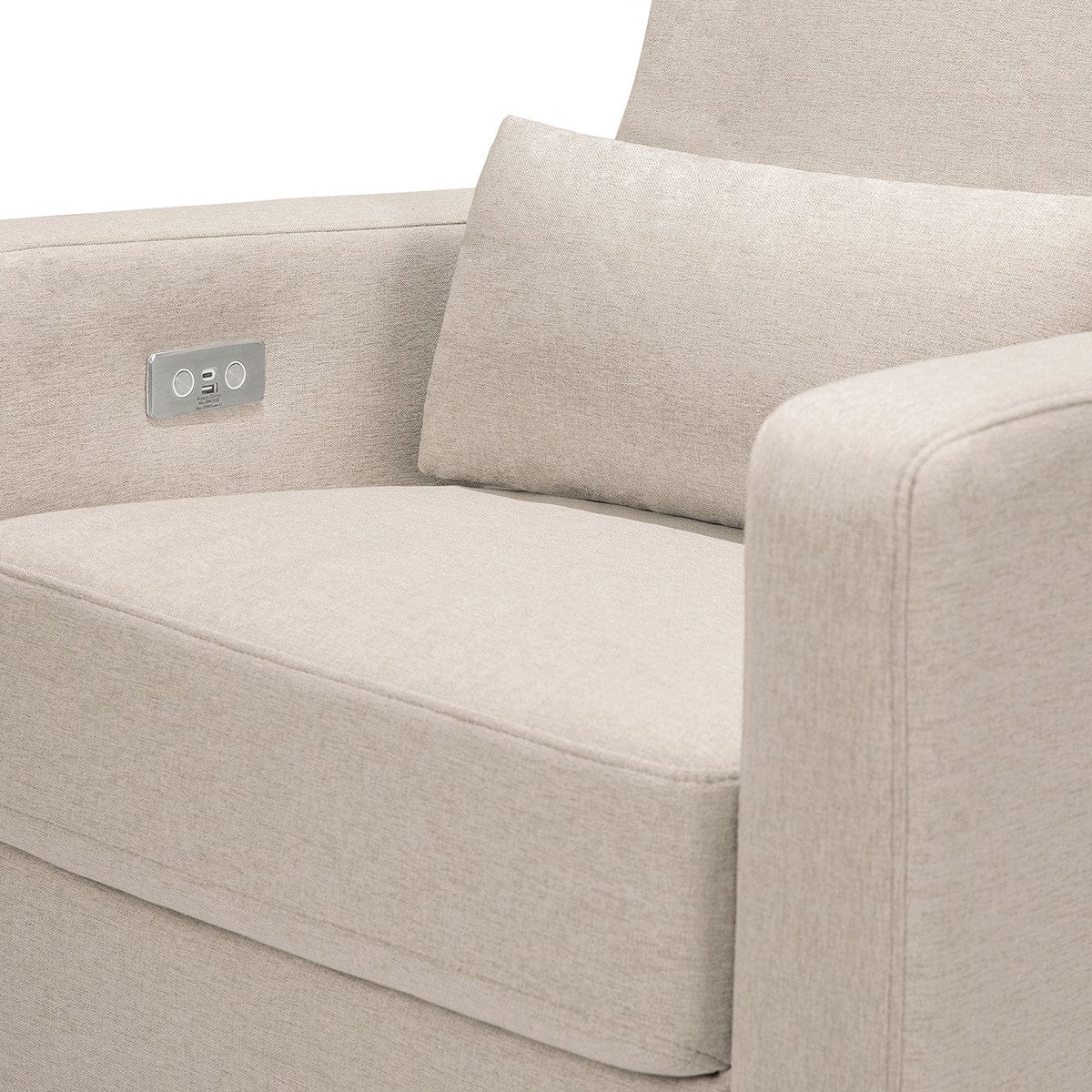 Babyletto Sigi Electronic Glider Recliner w/USB - Performance Beach Eco-Weave w/Light Wood Base - M23085PBEWLB