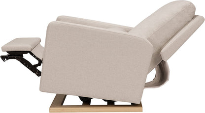 Babyletto Sigi Electronic Glider Recliner w/USB - Performance Beach Eco-Weave w/Light Wood Base - M23085PBEWLB