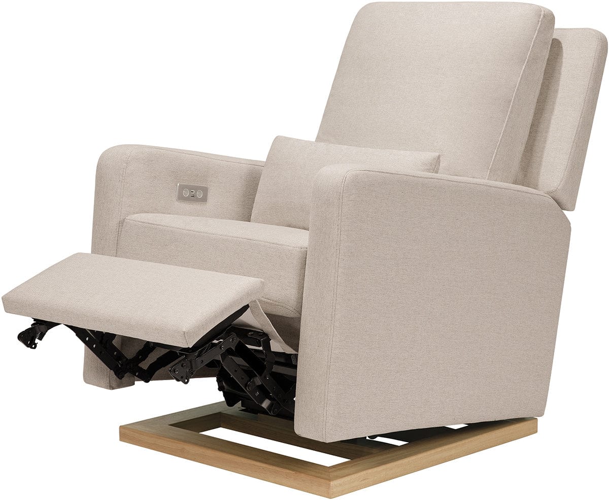 Babyletto Sigi Electronic Glider Recliner w/USB - Performance Beach Eco-Weave w/Light Wood Base - M23085PBEWLB