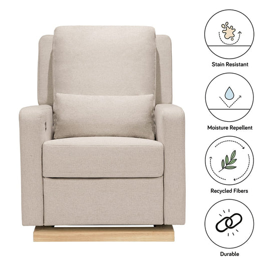 Babyletto Sigi Electronic Glider Recliner w/USB - Performance Beach Eco-Weave w/Light Wood Base - M23085PBEWLB