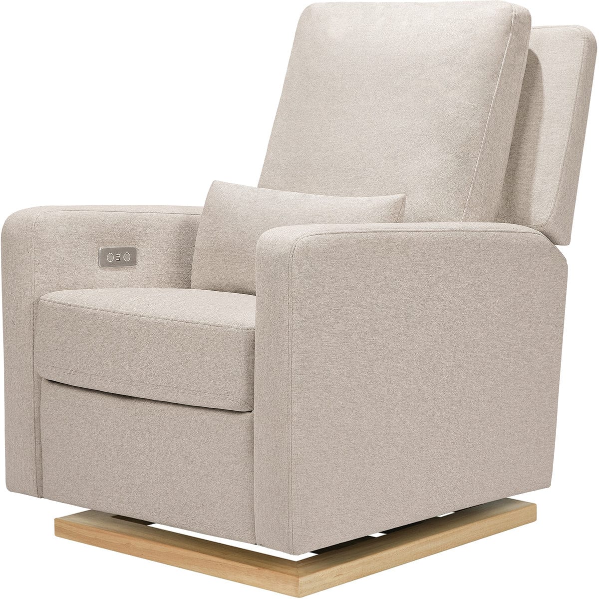 Babyletto Sigi Electronic Glider Recliner w/USB - Performance Beach Eco-Weave w/Light Wood Base - M23085PBEWLB