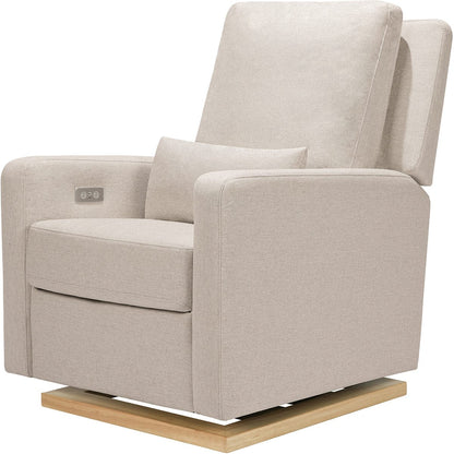 Babyletto Sigi Electronic Glider Recliner w/USB - Performance Beach Eco-Weave w/Light Wood Base - M23085PBEWLB